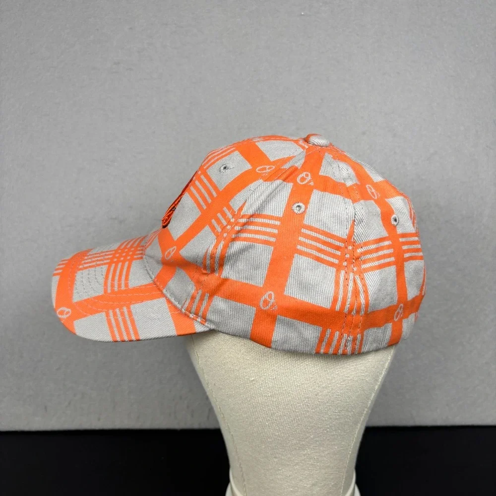 Baltimore Orioles MLB Baseball Cap Hat Gray Orange Plaid Unisex OSFM Stretch